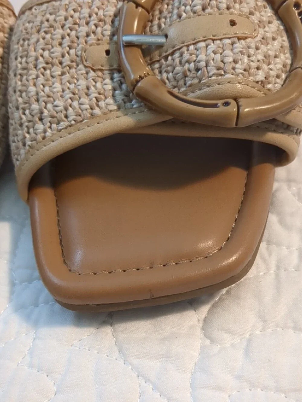 a new day Tan Woven Slide Sandals with Gold Buckle